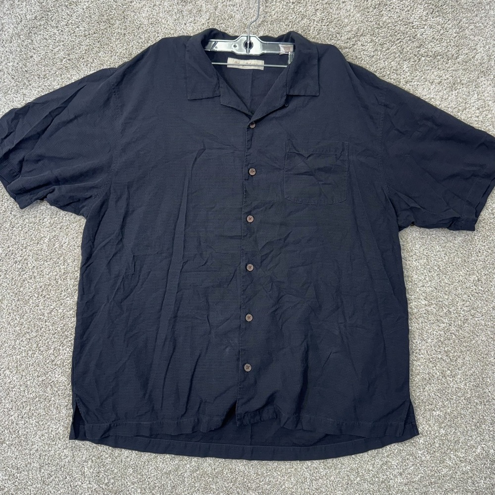 Tommy Bahama Shirt Mens XL Short Sleeve Black Silk Button Down EUC